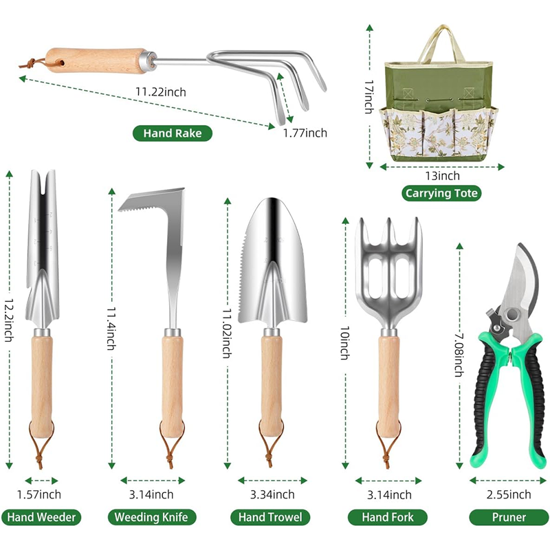 9-Piece Premium Gardening Tool Set for Women - Heavy Duty Stainless Steel Rust-Proof Tools with Fashion Storage Tote | Perfect Gardening Gifts for Mom, Mother's Day, Birthday & Outdoor (Green)